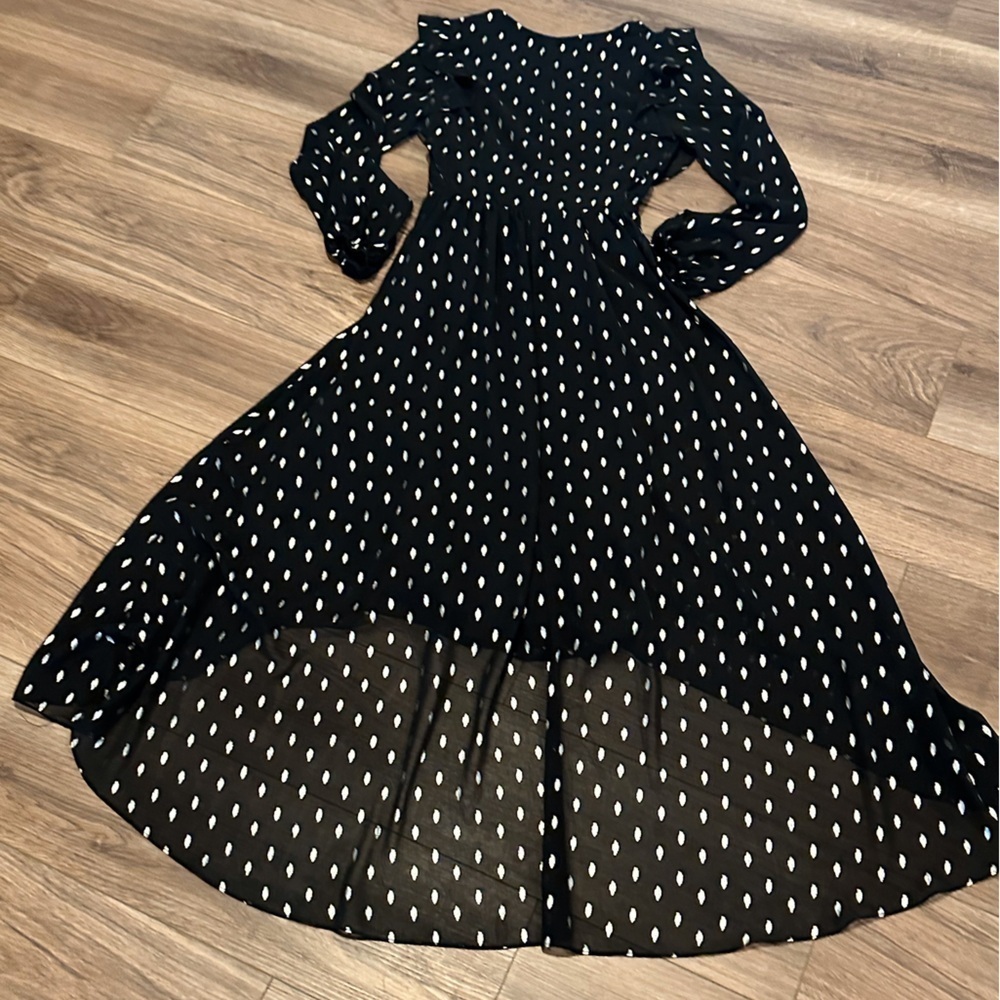 NWT! Betsy & Adam Black and White Long Sleeve Chiffon Hi Low Dress Size 6 - Picture 13 of 15